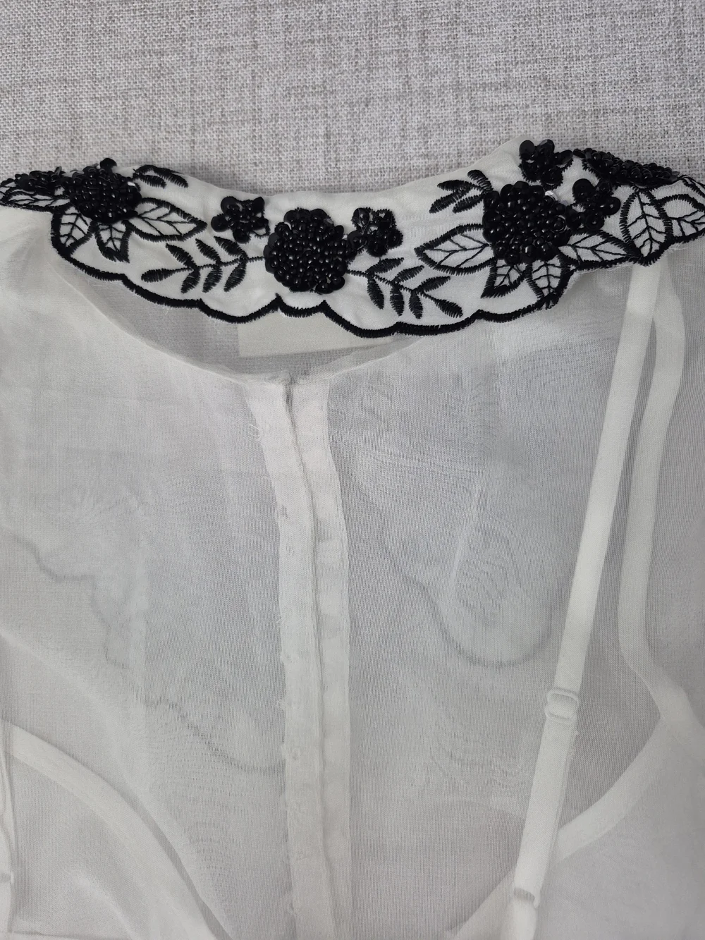 Anthropologie Maeve White Sheer Beaded Embroidered Statement Collar Blouse